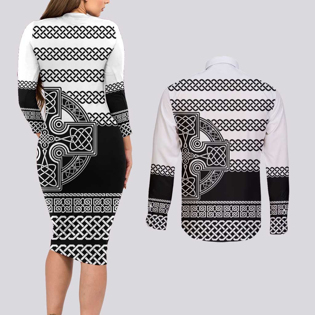 Brittany Celtic Knot Couples Matching Long Sleeve Bodycon Dress and Long Sleeve Button Shirt Celtic Nation Heritage Pride - Wonder Print Shop