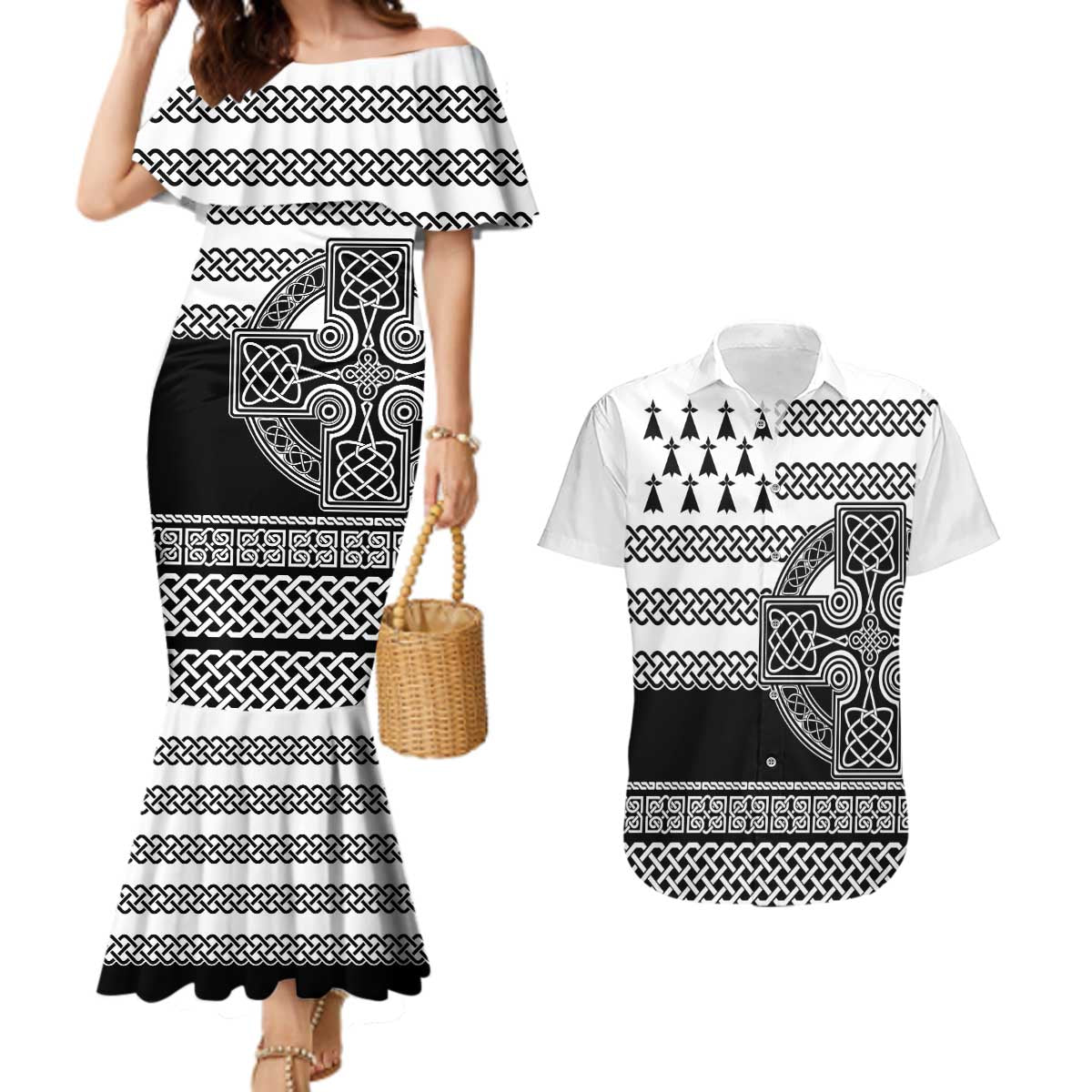 Brittany Celtic Knot Couples Matching Mermaid Dress and Hawaiian Shirt Celtic Nation Heritage Pride - Wonder Print Shop