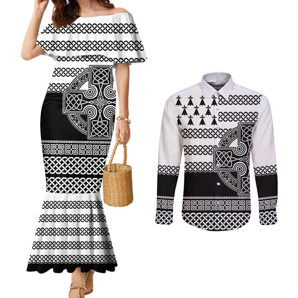 Brittany Celtic Knot Couples Matching Mermaid Dress and Long Sleeve Button Shirt Celtic Nation Heritage Pride - Wonder Print Shop