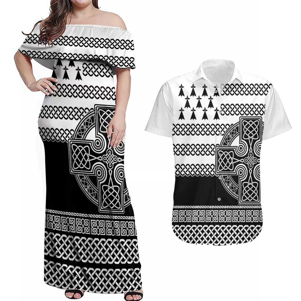 Brittany Celtic Knot Couples Matching Off Shoulder Maxi Dress and Hawaiian Shirt Celtic Nation Heritage Pride - Wonder Print Shop