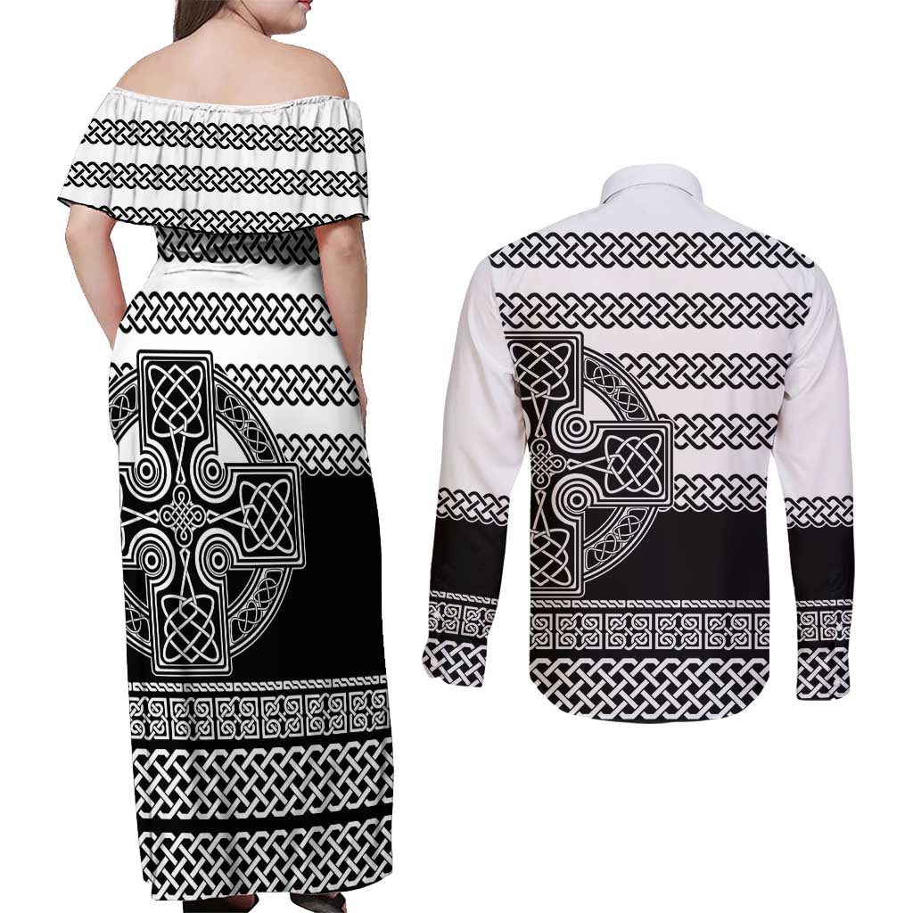 Brittany Celtic Knot Couples Matching Off Shoulder Maxi Dress and Long Sleeve Button Shirt Celtic Nation Heritage Pride - Wonder Print Shop