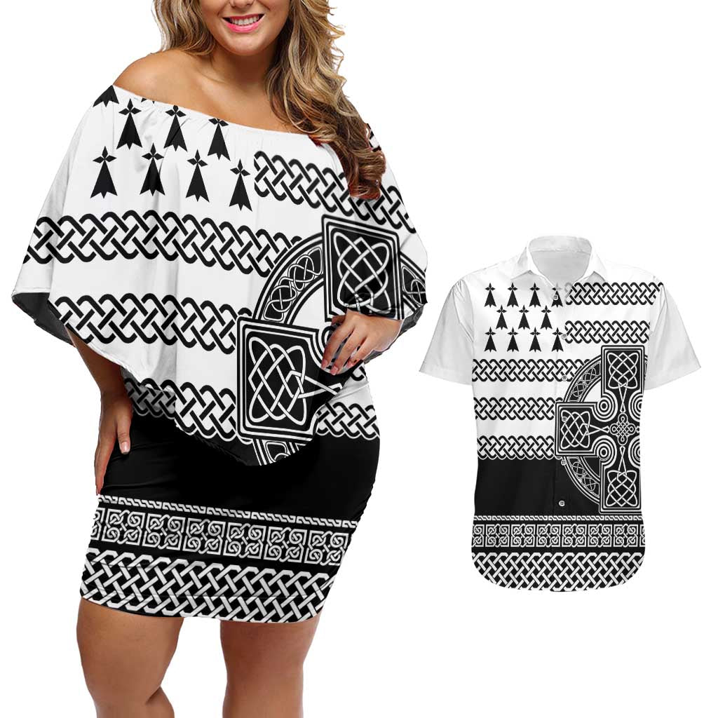 Brittany Celtic Knot Couples Matching Off Shoulder Short Dress and Hawaiian Shirt Celtic Nation Heritage Pride - Wonder Print Shop
