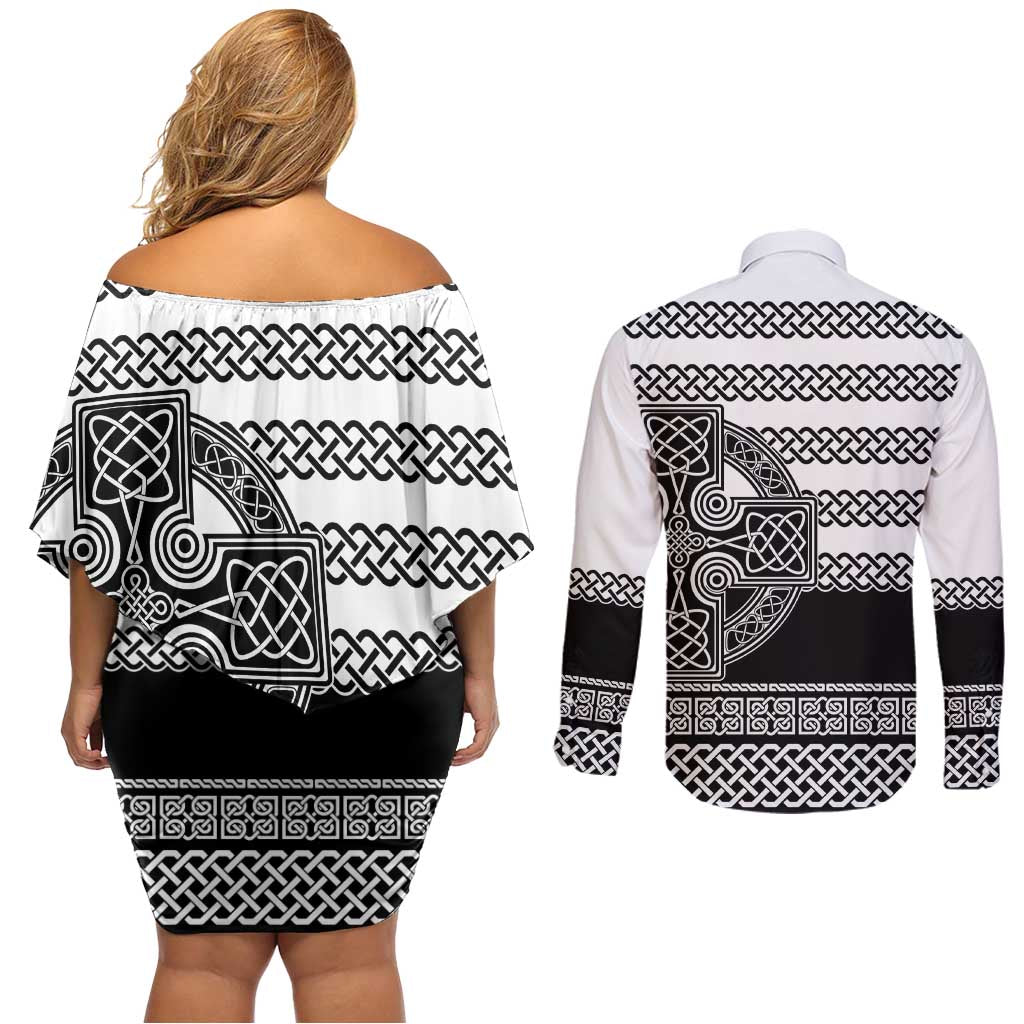 Brittany Celtic Knot Couples Matching Off Shoulder Short Dress and Long Sleeve Button Shirt Celtic Nation Heritage Pride - Wonder Print Shop