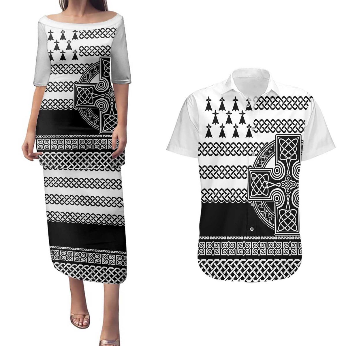 Brittany Celtic Knot Couples Matching Puletasi and Hawaiian Shirt Celtic Nation Heritage Pride - Wonder Print Shop