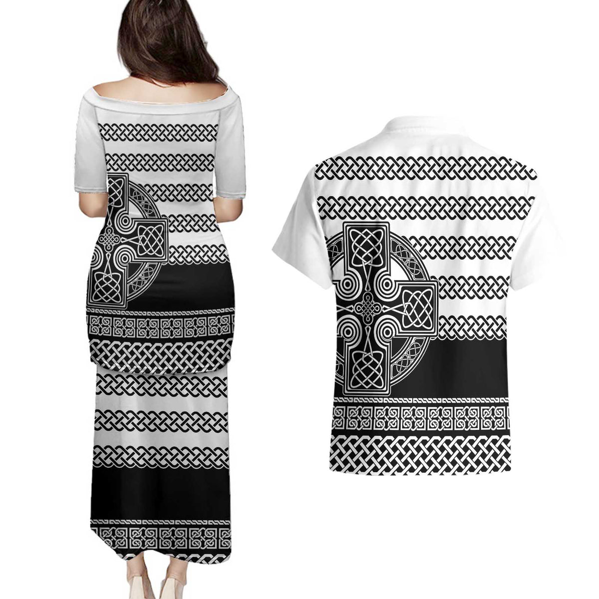 Brittany Celtic Knot Couples Matching Puletasi and Hawaiian Shirt Celtic Nation Heritage Pride - Wonder Print Shop