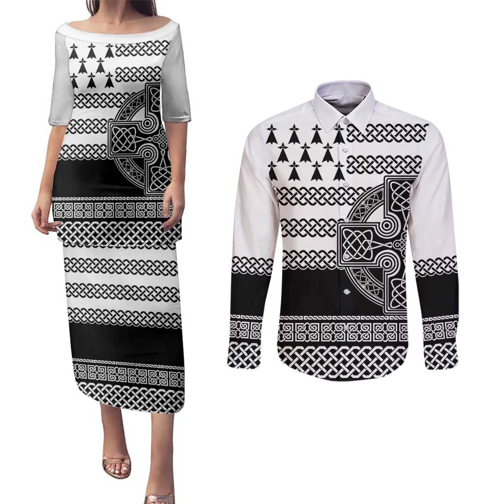 Brittany Celtic Knot Couples Matching Puletasi and Long Sleeve Button Shirt Celtic Nation Heritage Pride - Wonder Print Shop