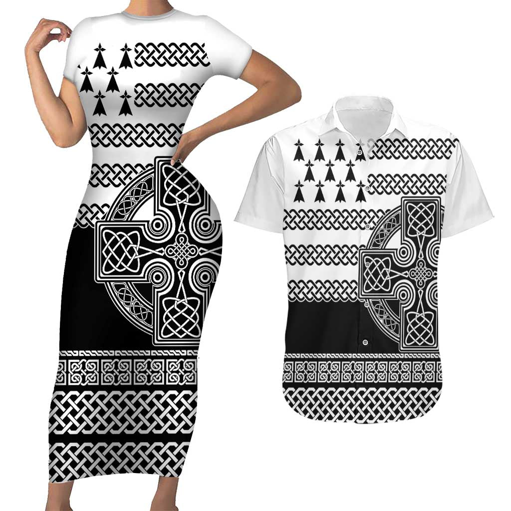 Brittany Celtic Knot Couples Matching Short Sleeve Bodycon Dress and Hawaiian Shirt Celtic Nation Heritage Pride - Wonder Print Shop