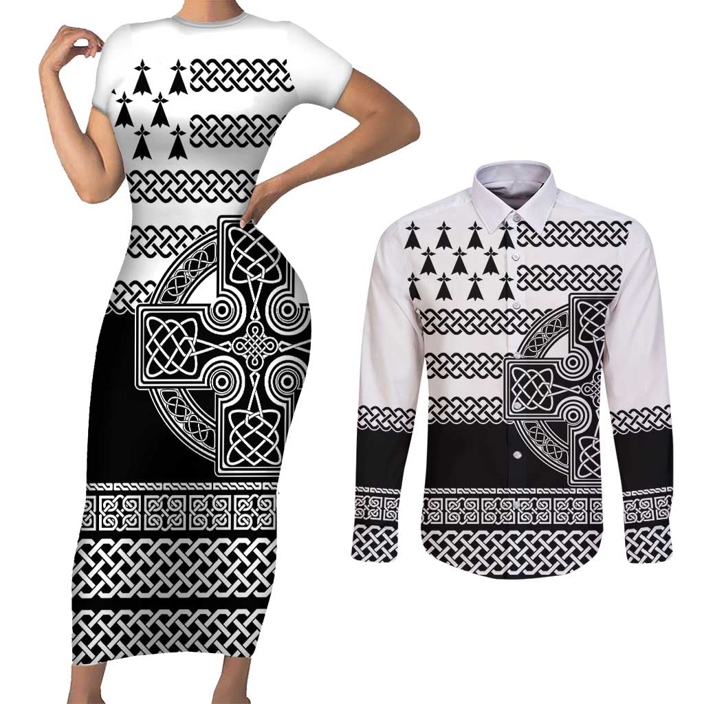 Brittany Celtic Knot Couples Matching Short Sleeve Bodycon Dress and Long Sleeve Button Shirt Celtic Nation Heritage Pride - Wonder Print Shop