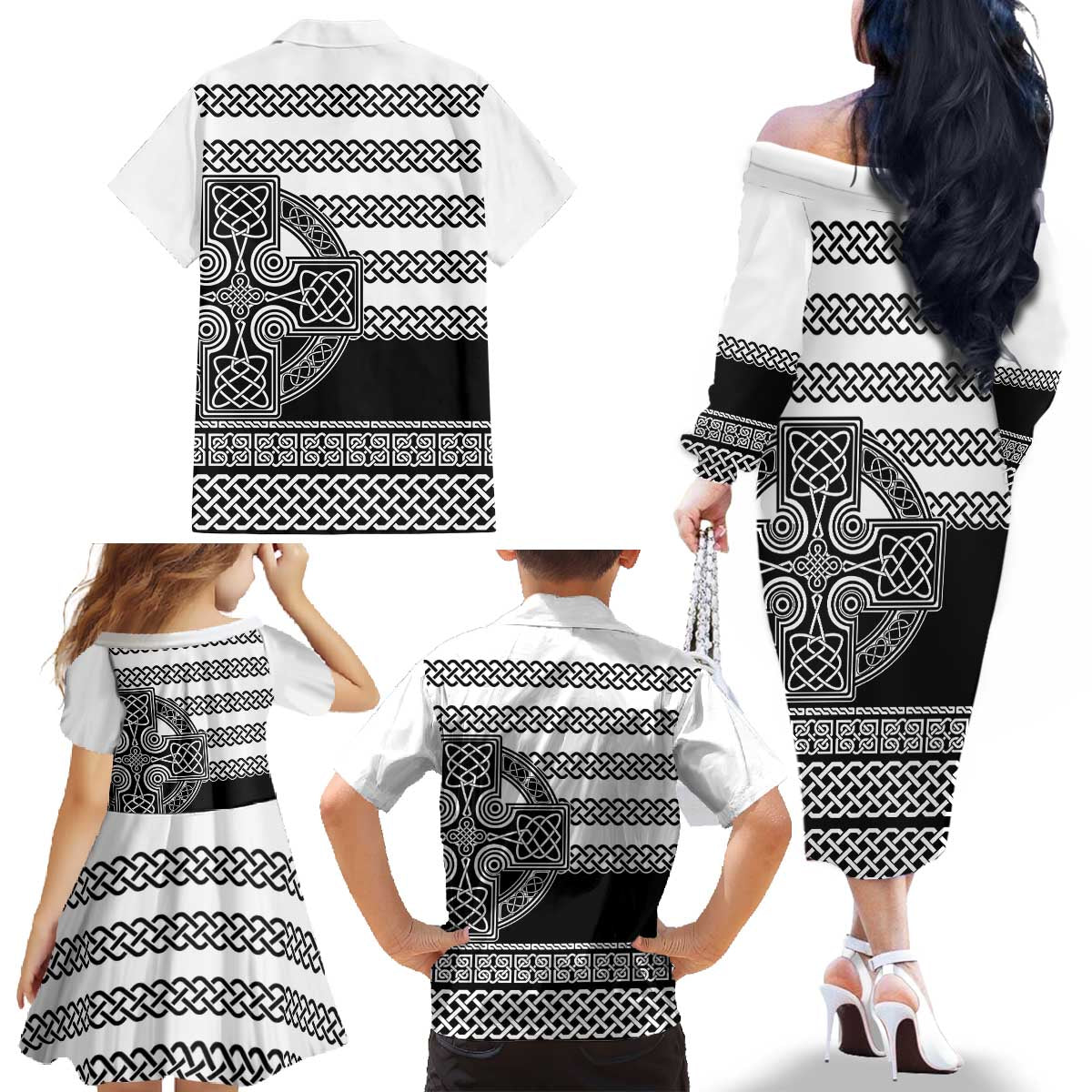 Brittany Celtic Knot Family Matching Off The Shoulder Long Sleeve Dress and Hawaiian Shirt Celtic Nation Heritage Pride - Wonder Print Shop