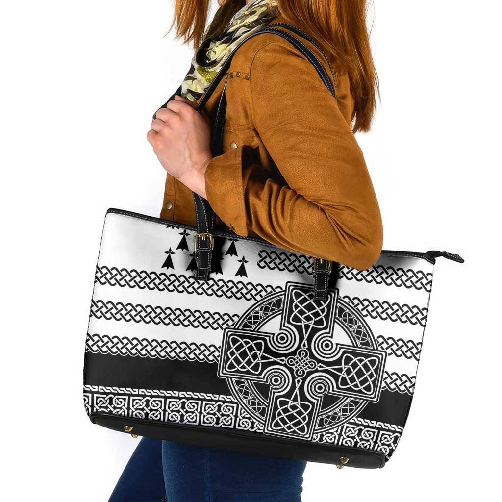 Brittany Celtic Knot Leather Tote Bag Celtic Nation Heritage Pride - Wonder Print Shop
