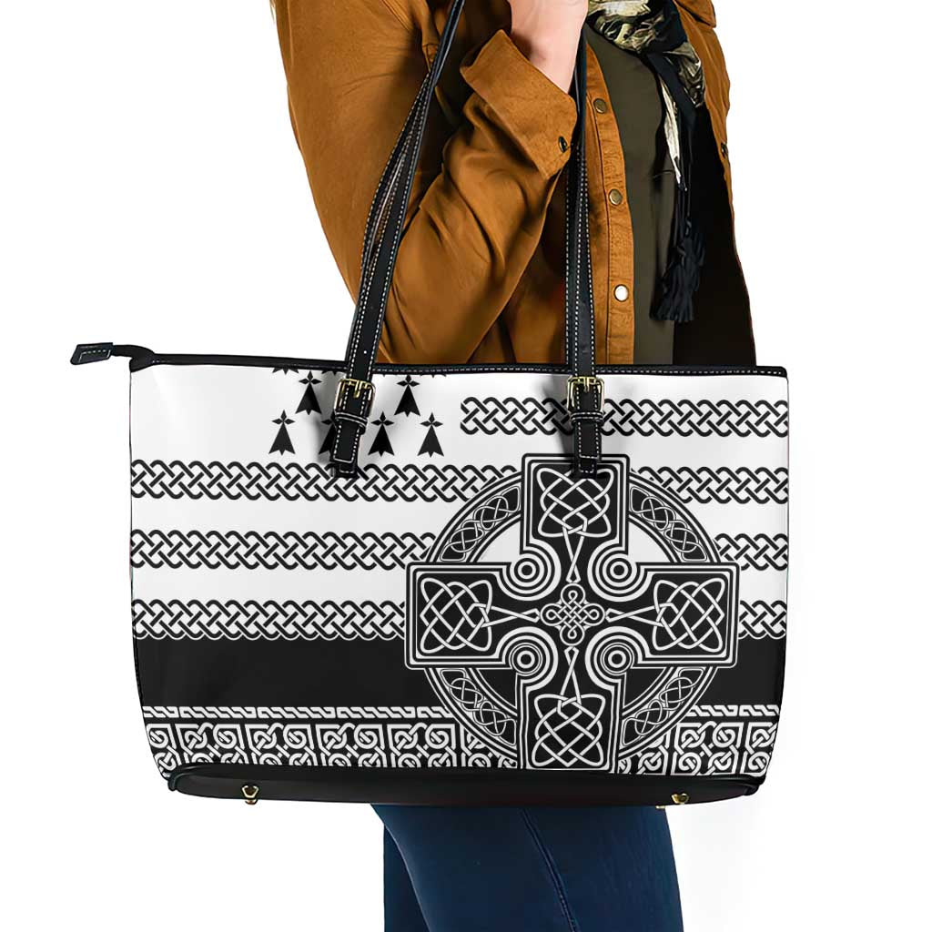 Brittany Celtic Knot Leather Tote Bag Celtic Nation Heritage Pride - Wonder Print Shop