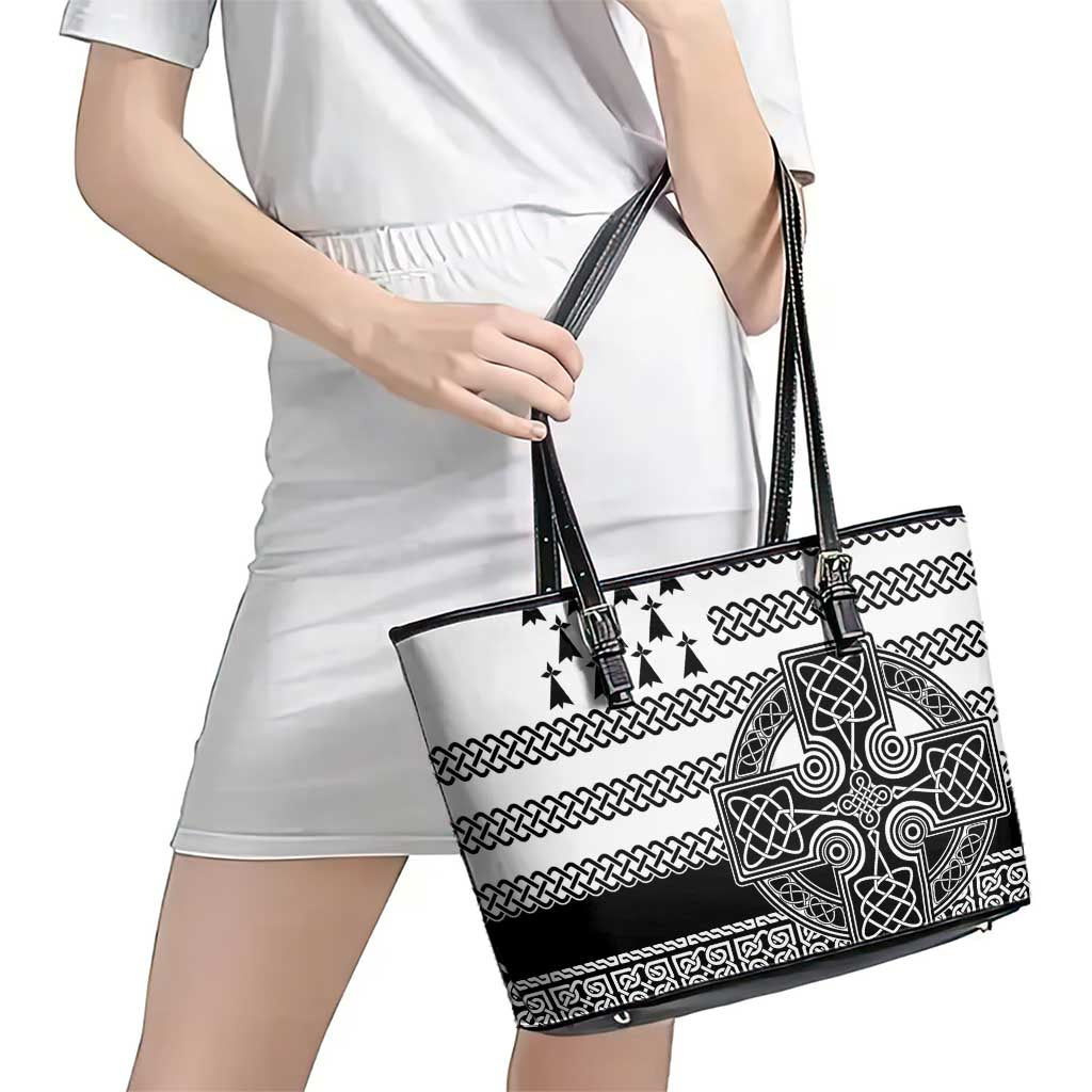 Brittany Celtic Knot Leather Tote Bag Celtic Nation Heritage Pride - Wonder Print Shop