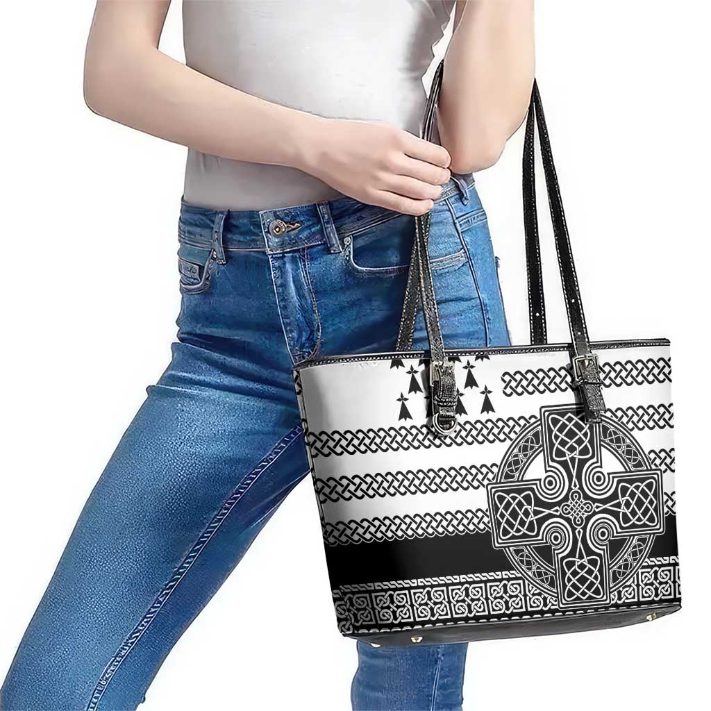Brittany Celtic Knot Leather Tote Bag Celtic Nation Heritage Pride - Wonder Print Shop