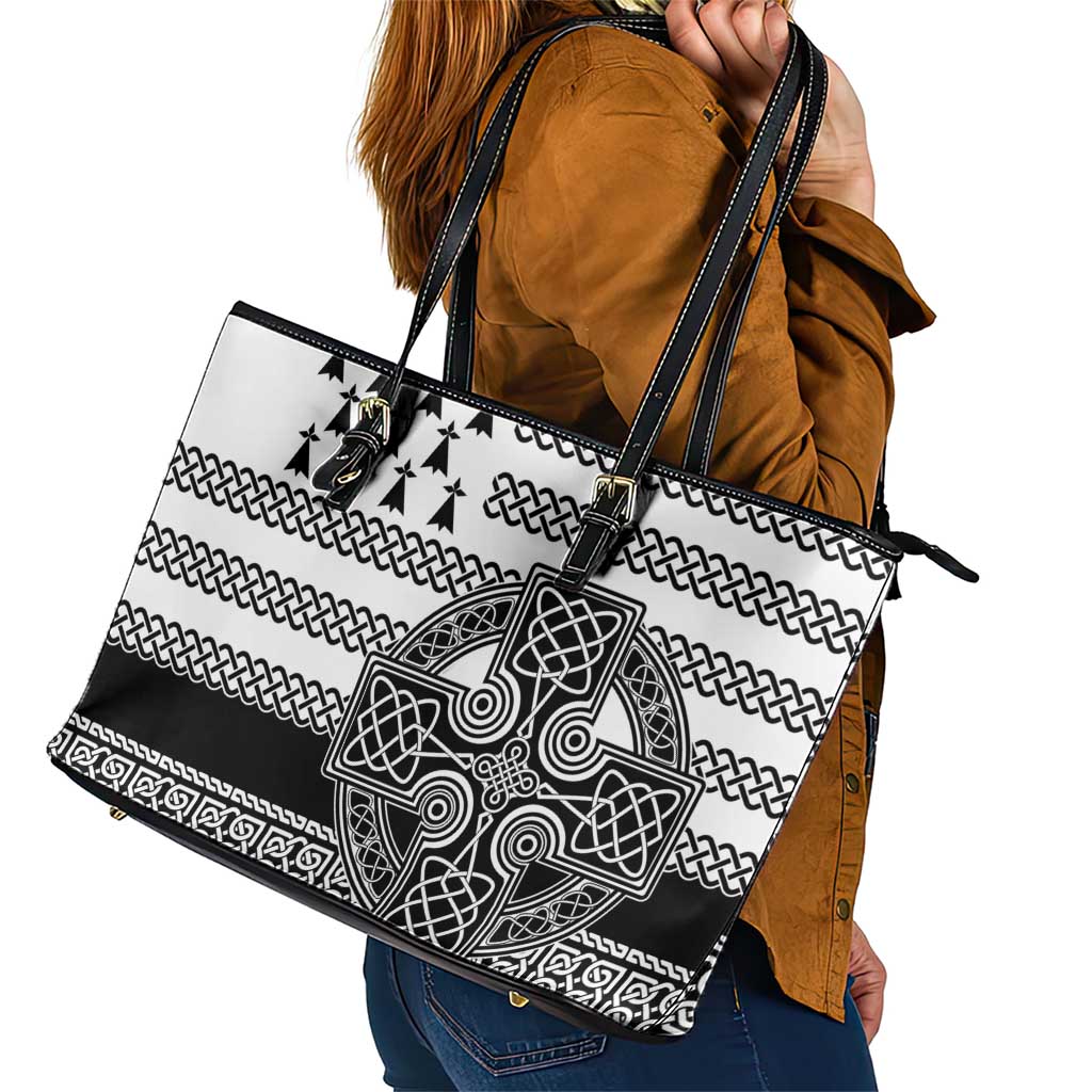 Brittany Celtic Knot Leather Tote Bag Celtic Nation Heritage Pride - Wonder Print Shop