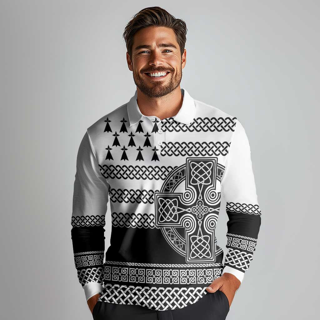Brittany Celtic Knot Long Sleeve Polo Shirt Celtic Nation Heritage Pride - Wonder Print Shop