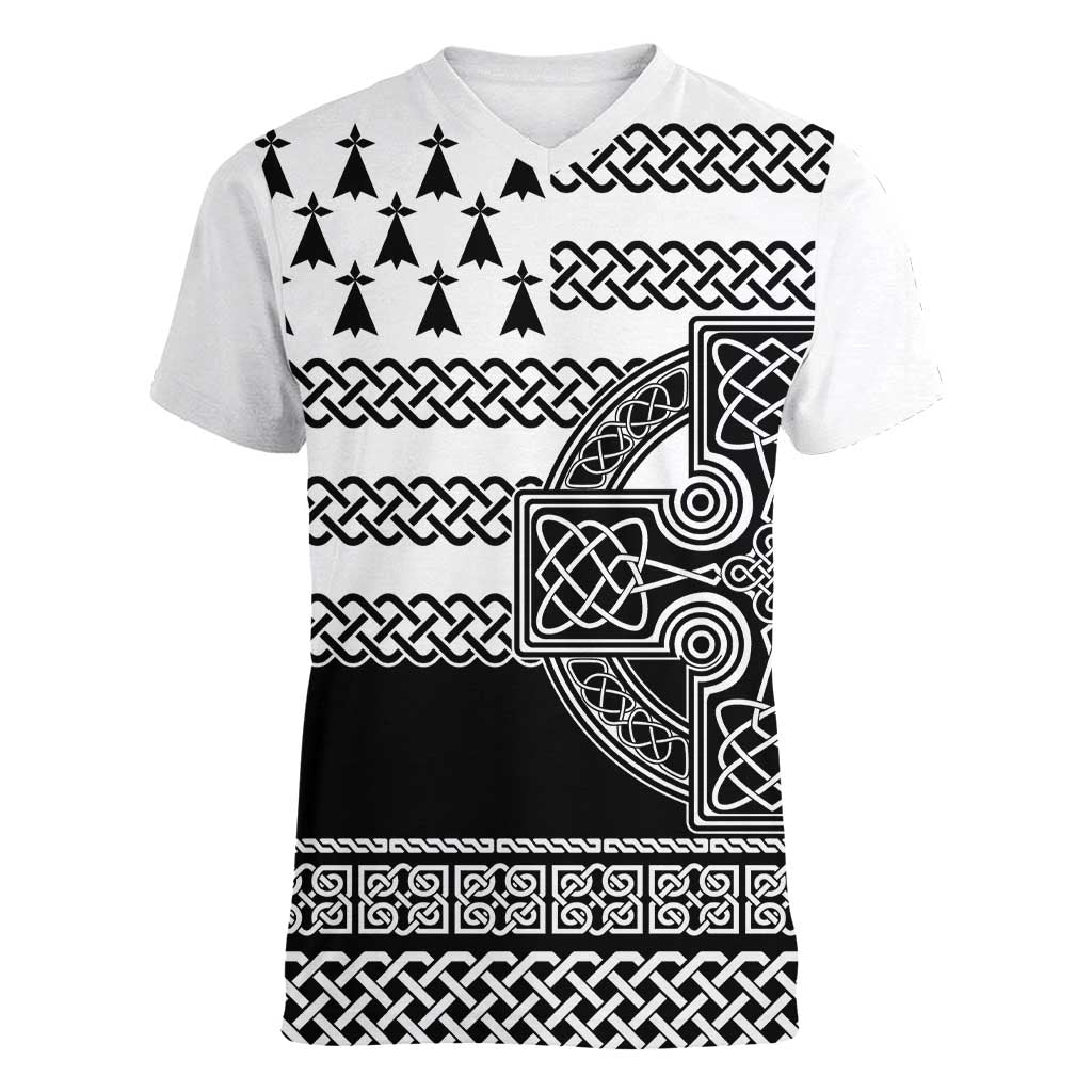 Brittany Celtic Knot Women V-Neck T-Shirt Celtic Nation Heritage Pride - Wonder Print Shop