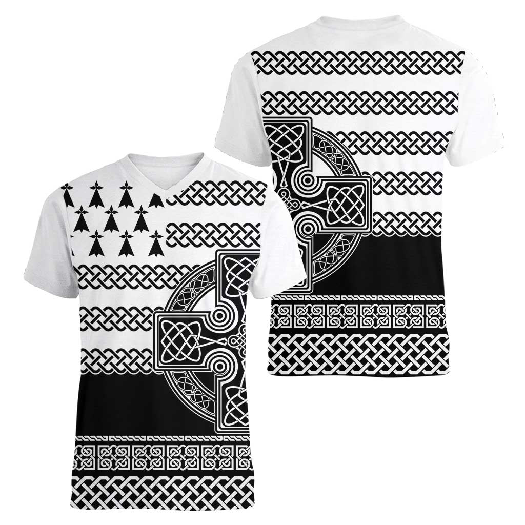 Brittany Celtic Knot Women V-Neck T-Shirt Celtic Nation Heritage Pride - Wonder Print Shop