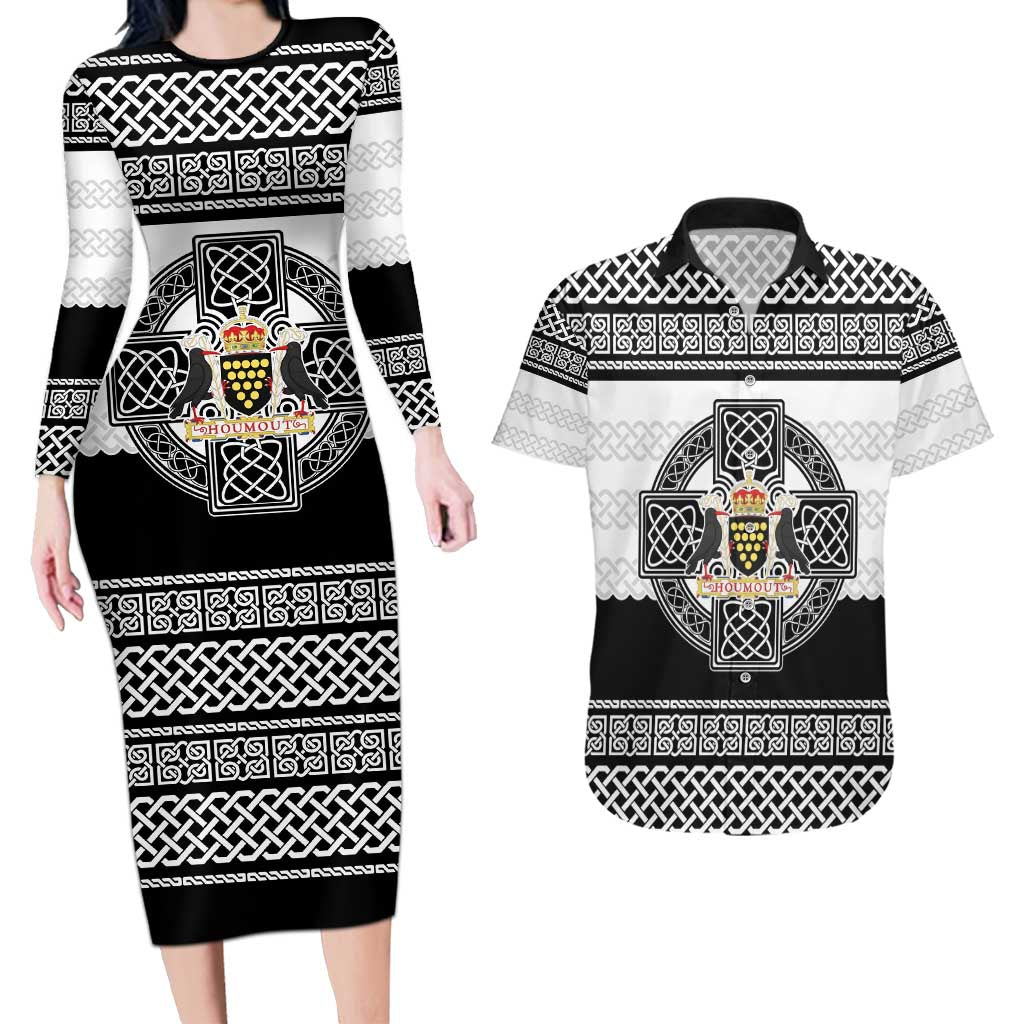 Cornwall Celtic Knot Couples Matching Long Sleeve Bodycon Dress and Hawaiian Shirt Celtic Nation Heritage Pride - Wonder Print Shop