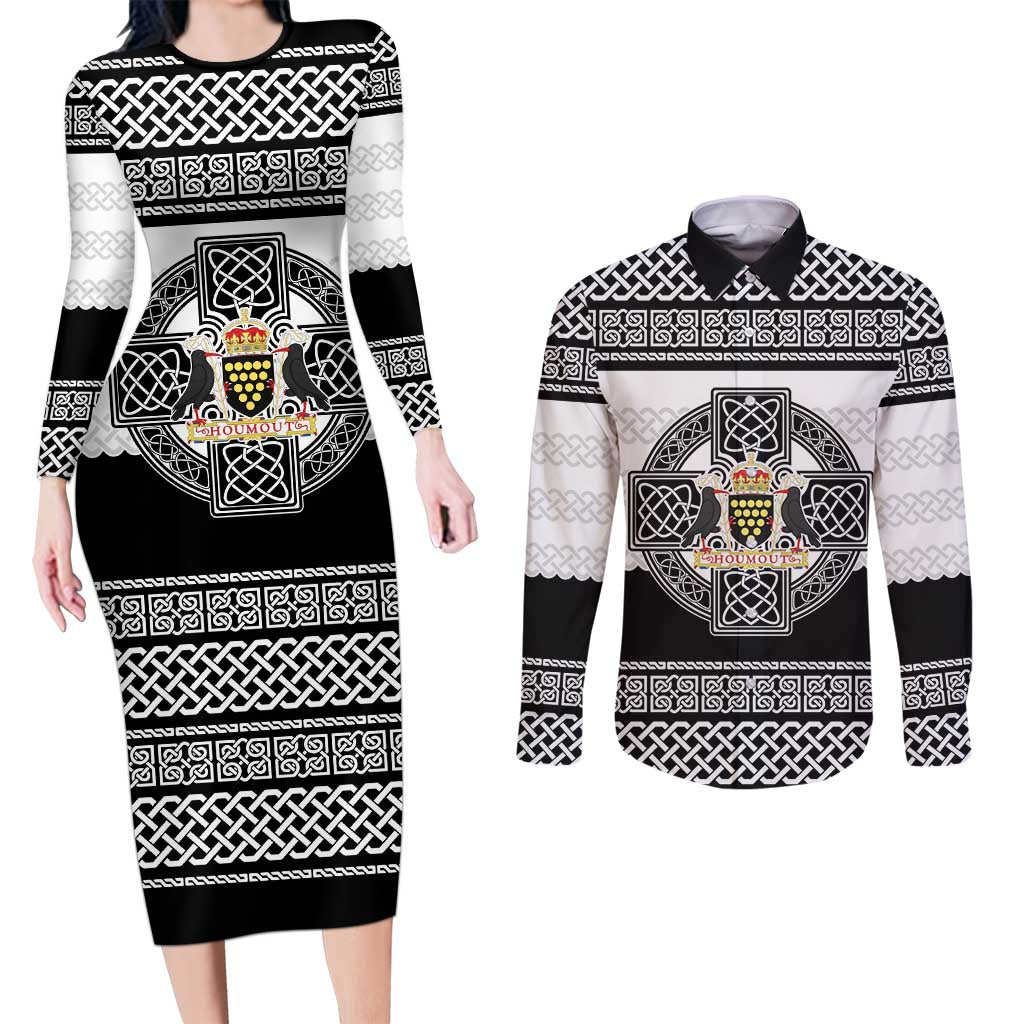 Cornwall Celtic Knot Couples Matching Long Sleeve Bodycon Dress and Long Sleeve Button Shirt Celtic Nation Heritage Pride - Wonder Print Shop