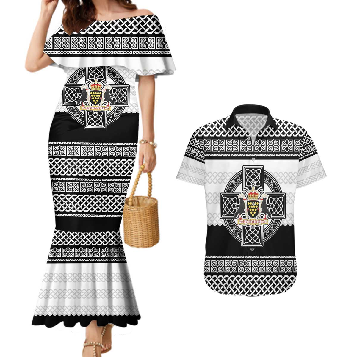 Cornwall Celtic Knot Couples Matching Mermaid Dress and Hawaiian Shirt Celtic Nation Heritage Pride - Wonder Print Shop
