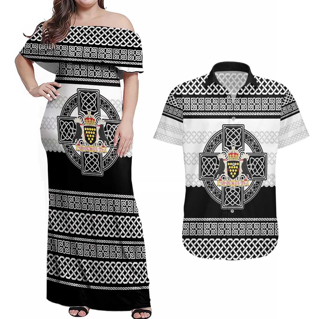 Cornwall Celtic Knot Couples Matching Off Shoulder Maxi Dress and Hawaiian Shirt Celtic Nation Heritage Pride - Wonder Print Shop