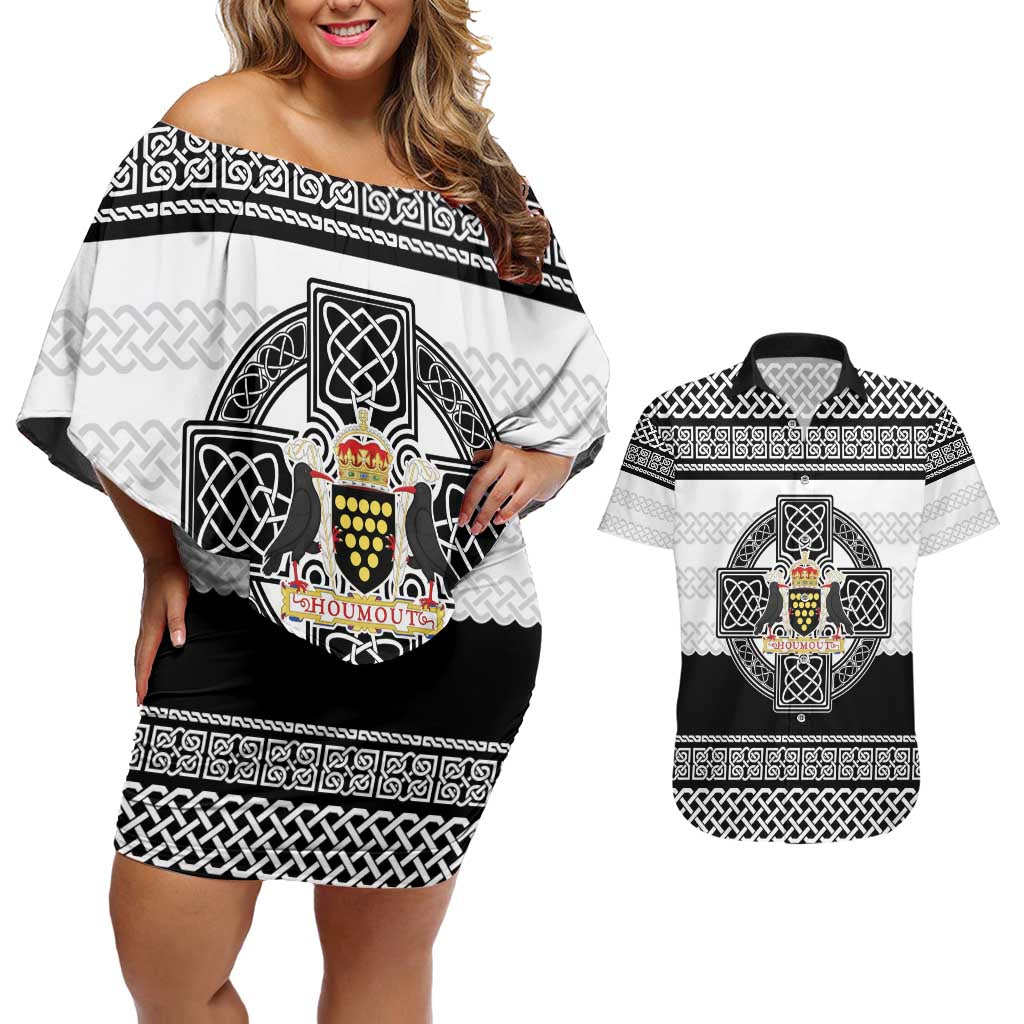 Cornwall Celtic Knot Couples Matching Off Shoulder Short Dress and Hawaiian Shirt Celtic Nation Heritage Pride - Wonder Print Shop