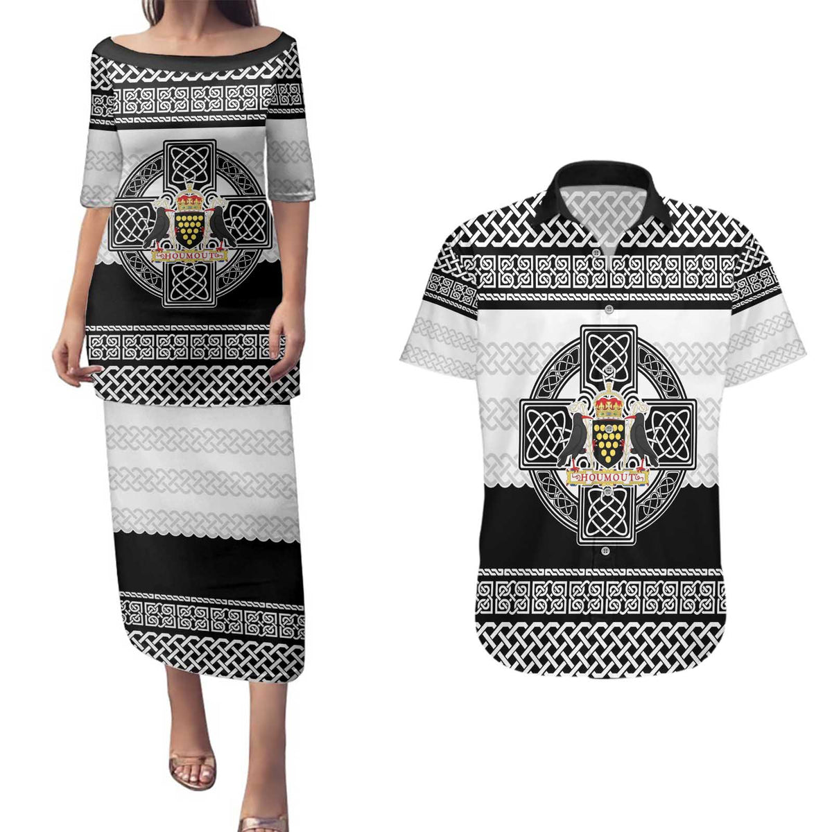 Cornwall Celtic Knot Couples Matching Puletasi and Hawaiian Shirt Celtic Nation Heritage Pride - Wonder Print Shop