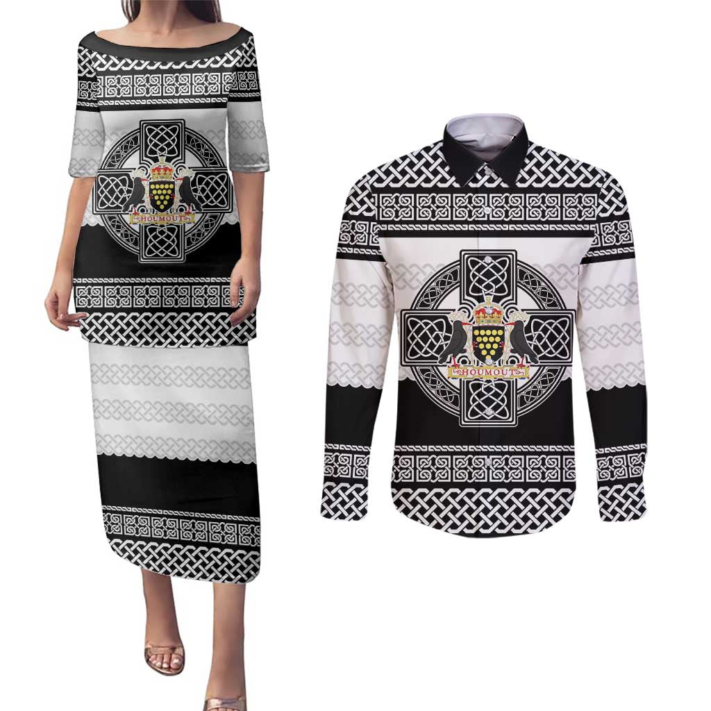 Cornwall Celtic Knot Couples Matching Puletasi and Long Sleeve Button Shirt Celtic Nation Heritage Pride - Wonder Print Shop