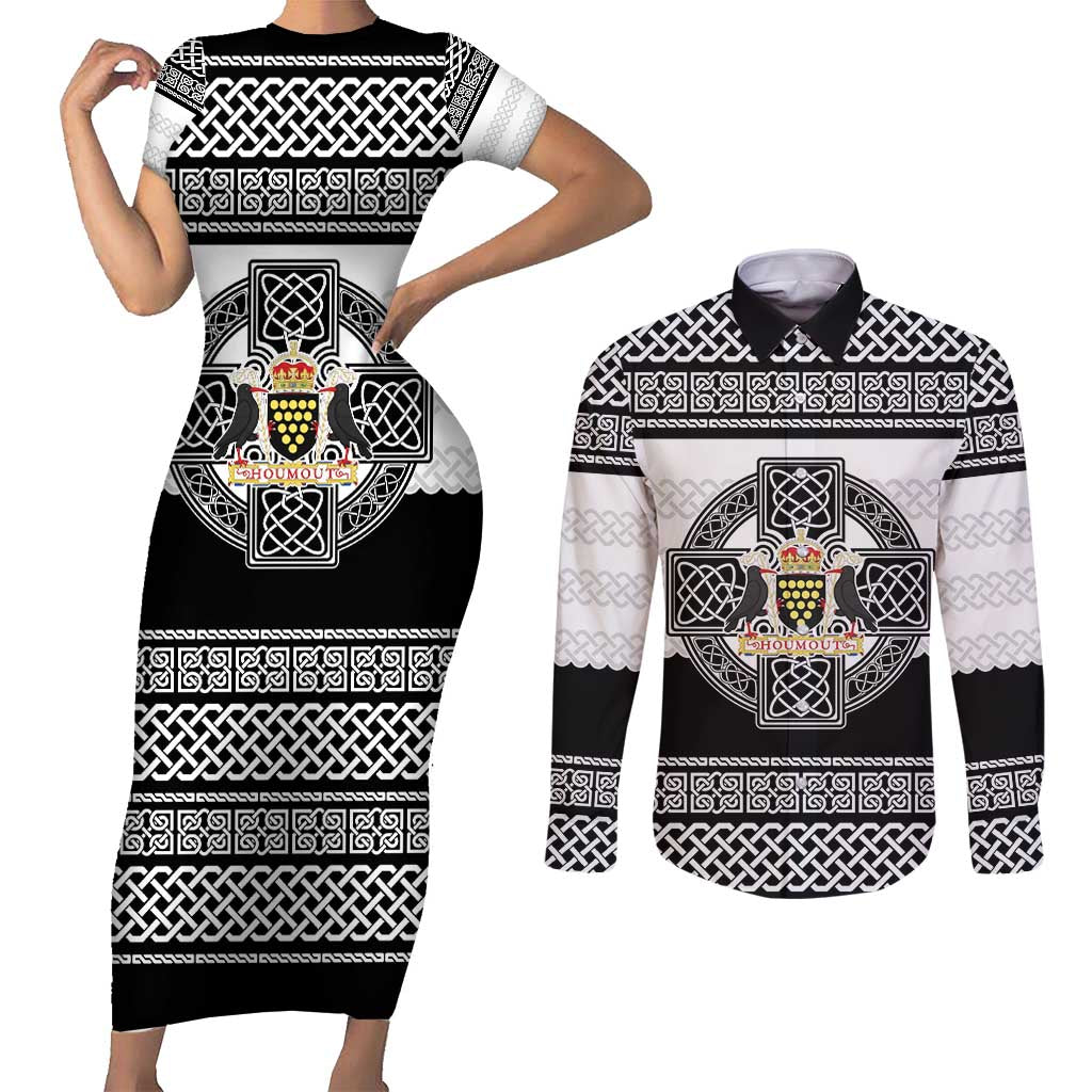 Cornwall Celtic Knot Couples Matching Short Sleeve Bodycon Dress and Long Sleeve Button Shirt Celtic Nation Heritage Pride - Wonder Print Shop