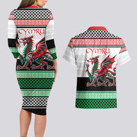 Cymru Celtic Wales Knot Couples Matching Long Sleeve Bodycon Dress and Hawaiian Shirt Celtic Nation Heritage Pride - Wonder Print Shop