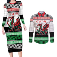 Cymru Celtic Wales Knot Couples Matching Long Sleeve Bodycon Dress and Long Sleeve Button Shirt Celtic Nation Heritage Pride - Wonder Print Shop