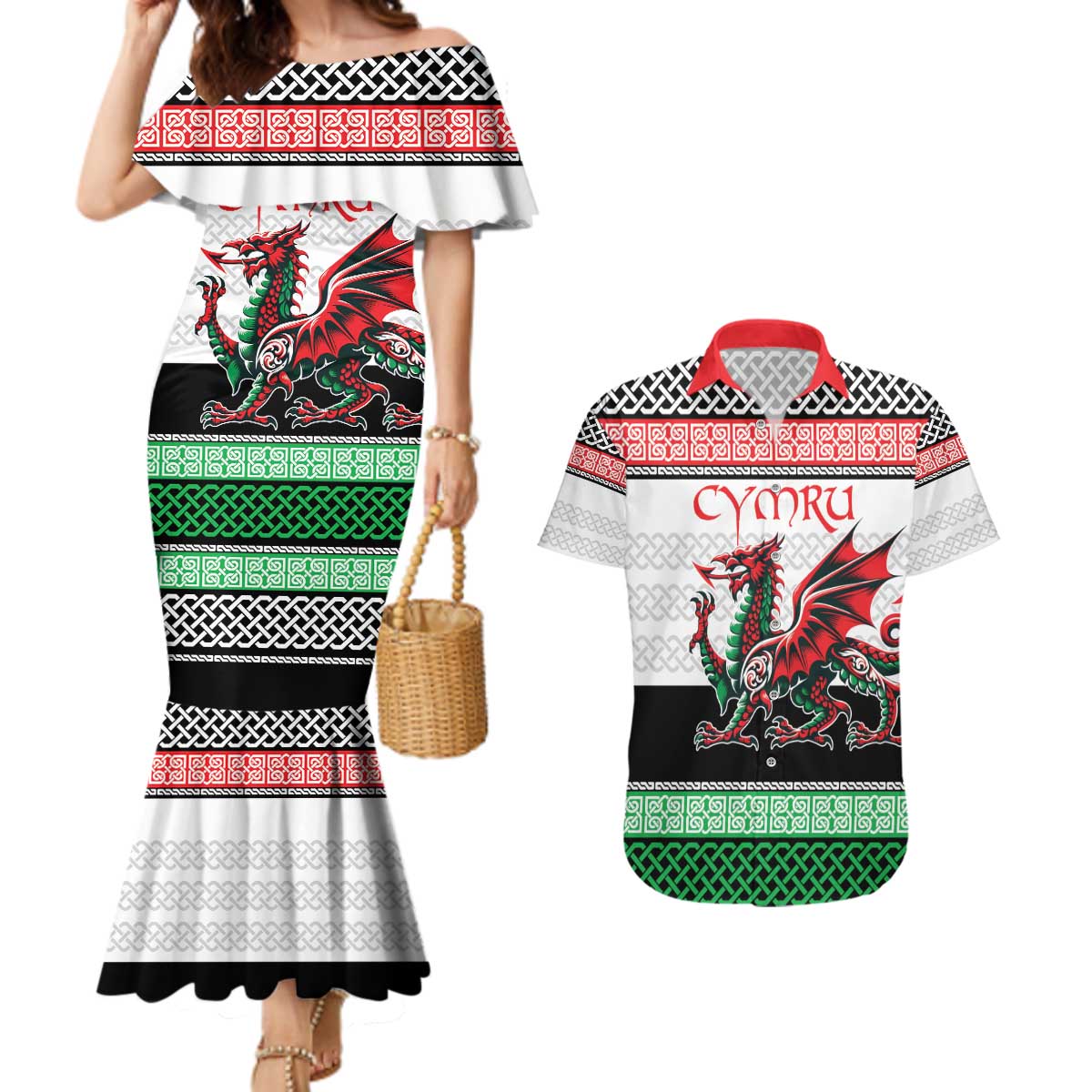 Cymru Celtic Wales Knot Couples Matching Mermaid Dress and Hawaiian Shirt Celtic Nation Heritage Pride - Wonder Print Shop