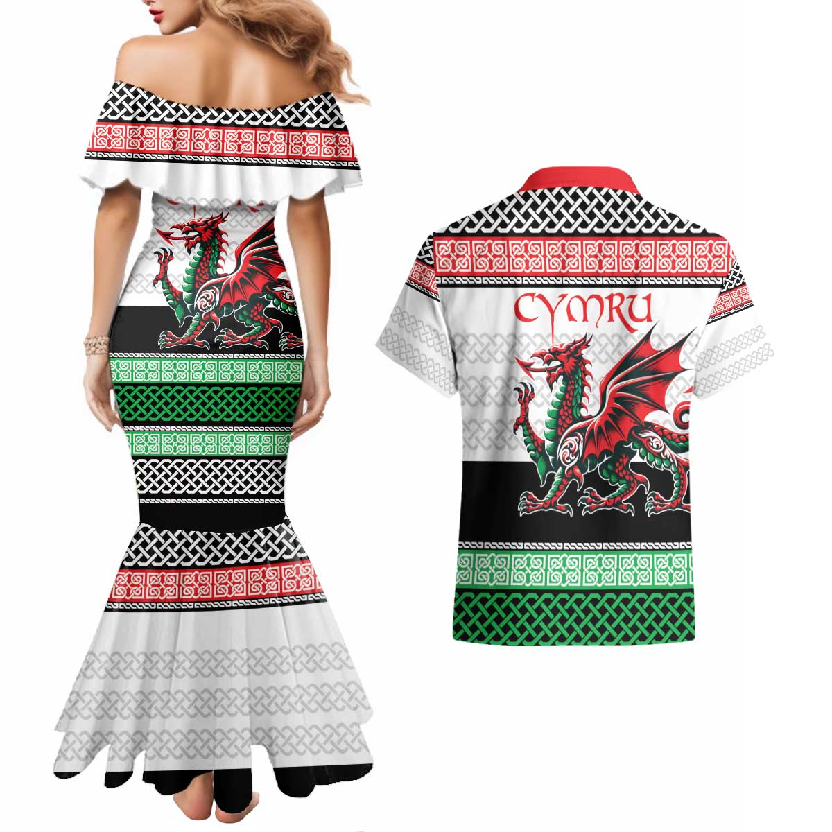 Cymru Celtic Wales Knot Couples Matching Mermaid Dress and Hawaiian Shirt Celtic Nation Heritage Pride - Wonder Print Shop