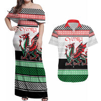 Cymru Celtic Wales Knot Couples Matching Off Shoulder Maxi Dress and Hawaiian Shirt Celtic Nation Heritage Pride - Wonder Print Shop