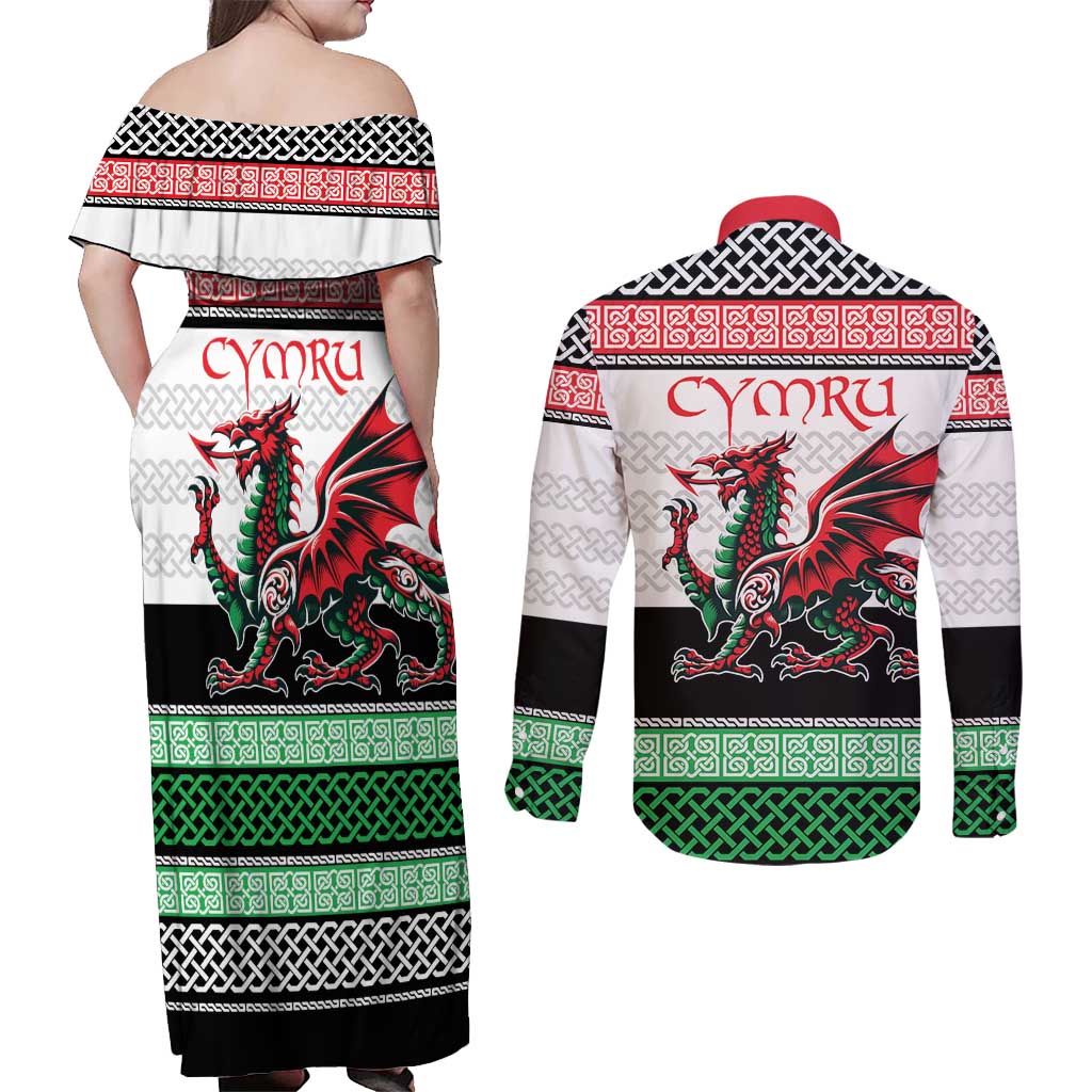 Cymru Celtic Wales Knot Couples Matching Off Shoulder Maxi Dress and Long Sleeve Button Shirt Celtic Nation Heritage Pride - Wonder Print Shop