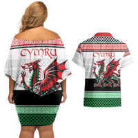 Cymru Celtic Wales Knot Couples Matching Off Shoulder Short Dress and Hawaiian Shirt Celtic Nation Heritage Pride - Wonder Print Shop