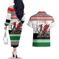 Cymru Celtic Wales Knot Couples Matching Off The Shoulder Long Sleeve Dress and Hawaiian Shirt Celtic Nation Heritage Pride - Wonder Print Shop
