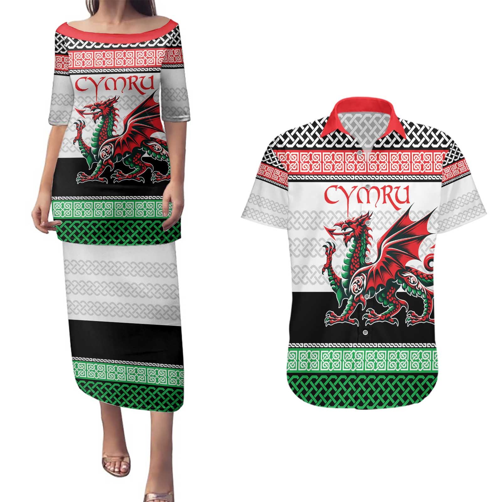 Cymru Celtic Wales Knot Couples Matching Puletasi and Hawaiian Shirt Celtic Nation Heritage Pride - Wonder Print Shop