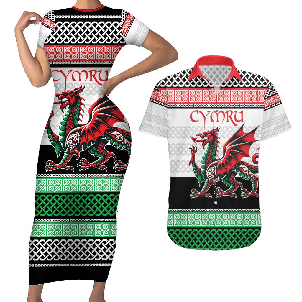 Cymru Celtic Wales Knot Couples Matching Short Sleeve Bodycon Dress and Hawaiian Shirt Celtic Nation Heritage Pride - Wonder Print Shop