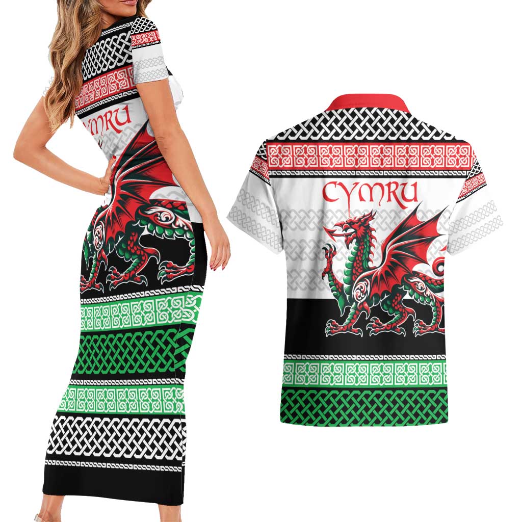 Cymru Celtic Wales Knot Couples Matching Short Sleeve Bodycon Dress and Hawaiian Shirt Celtic Nation Heritage Pride - Wonder Print Shop
