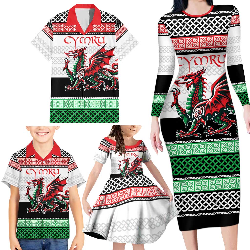 Cymru Celtic Wales Knot Family Matching Long Sleeve Bodycon Dress and Hawaiian Shirt Celtic Nation Heritage Pride - Wonder Print Shop