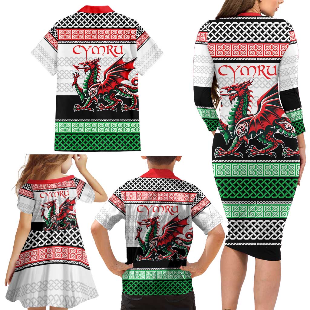 Cymru Celtic Wales Knot Family Matching Long Sleeve Bodycon Dress and Hawaiian Shirt Celtic Nation Heritage Pride - Wonder Print Shop