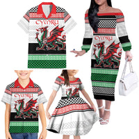 Cymru Celtic Wales Knot Family Matching Off The Shoulder Long Sleeve Dress and Hawaiian Shirt Celtic Nation Heritage Pride - Wonder Print Shop