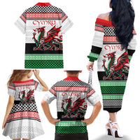 Cymru Celtic Wales Knot Family Matching Off The Shoulder Long Sleeve Dress and Hawaiian Shirt Celtic Nation Heritage Pride - Wonder Print Shop