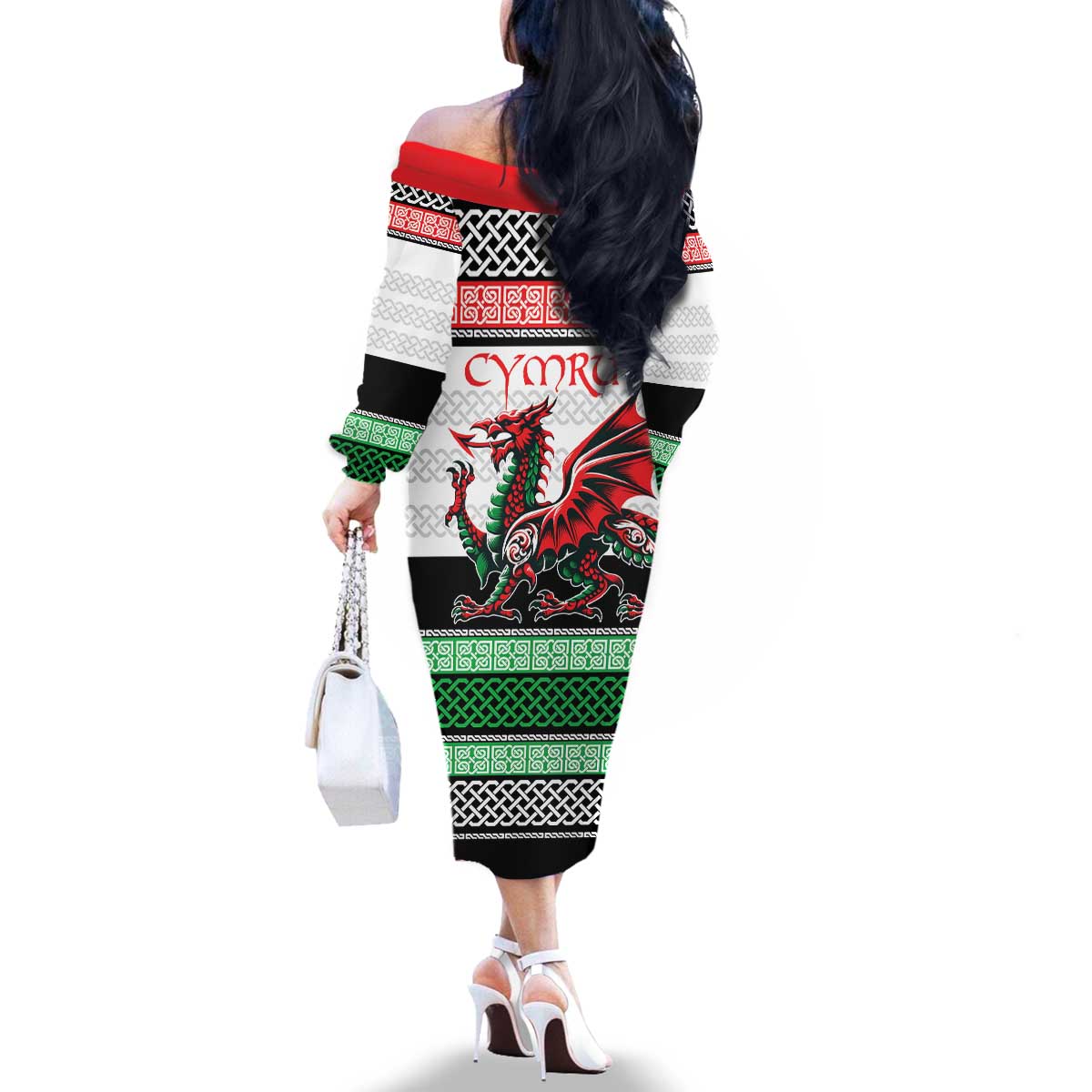 Cymru Celtic Wales Knot Family Matching Off The Shoulder Long Sleeve Dress and Hawaiian Shirt Celtic Nation Heritage Pride - Wonder Print Shop