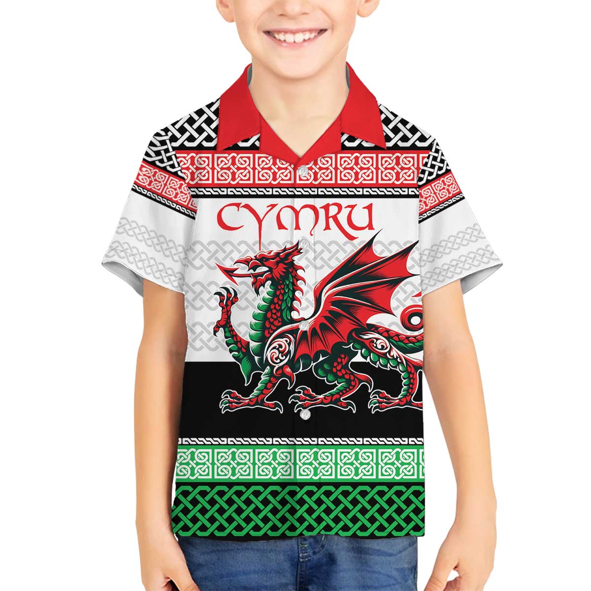 Cymru Celtic Wales Knot Family Matching Off The Shoulder Long Sleeve Dress and Hawaiian Shirt Celtic Nation Heritage Pride - Wonder Print Shop