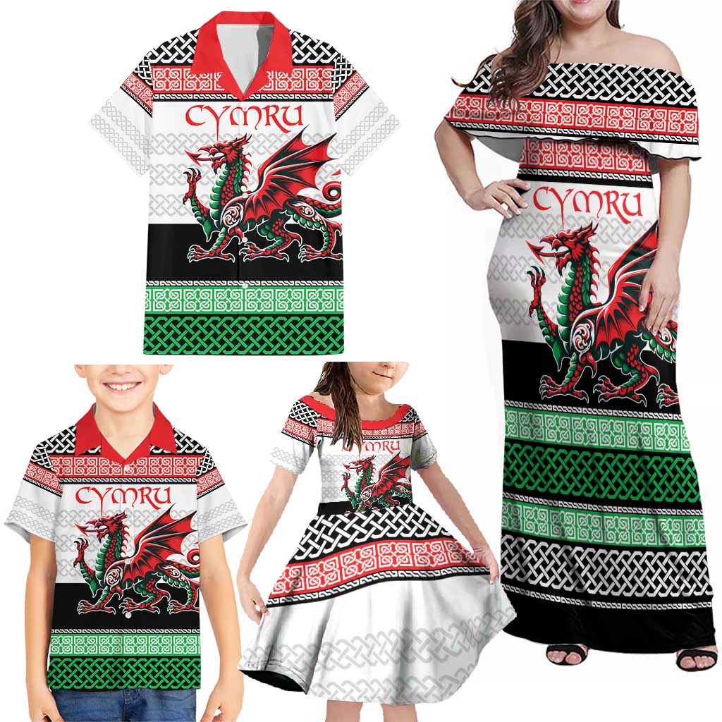 Cymru Celtic Wales Knot Family Matching Off Shoulder Maxi Dress and Hawaiian Shirt Celtic Nation Heritage Pride - Wonder Print Shop