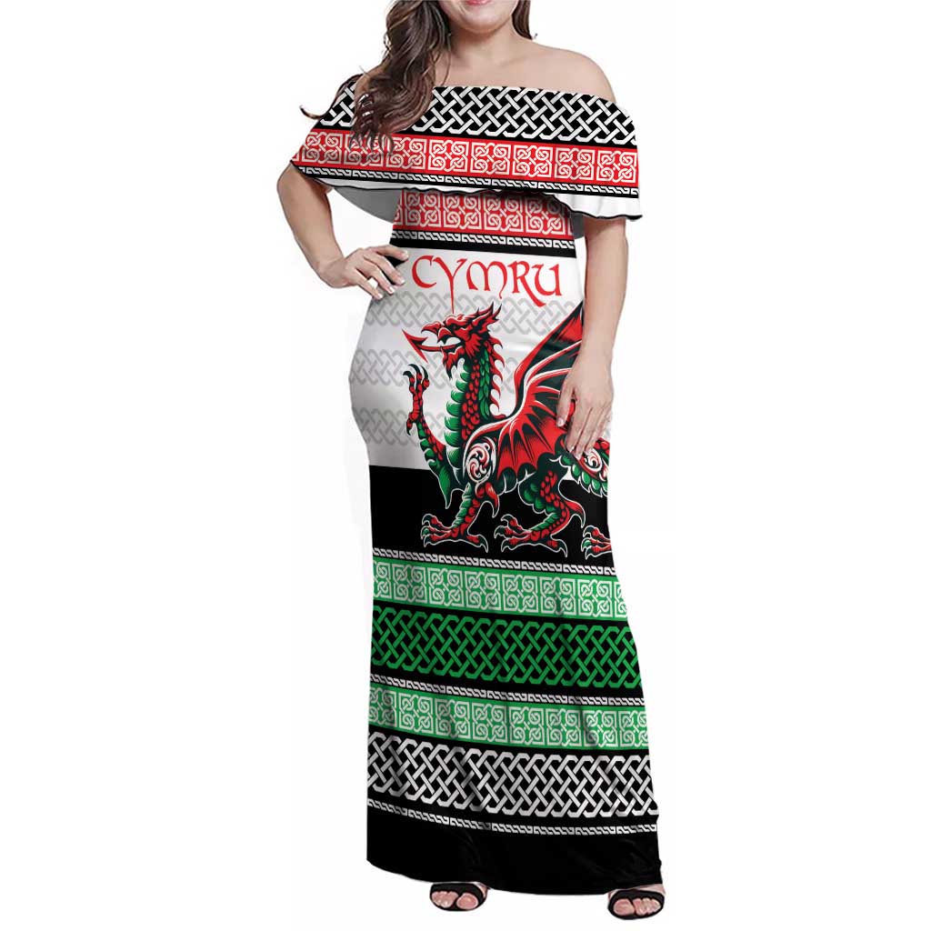 Cymru Celtic Wales Knot Family Matching Off Shoulder Maxi Dress and Hawaiian Shirt Celtic Nation Heritage Pride - Wonder Print Shop