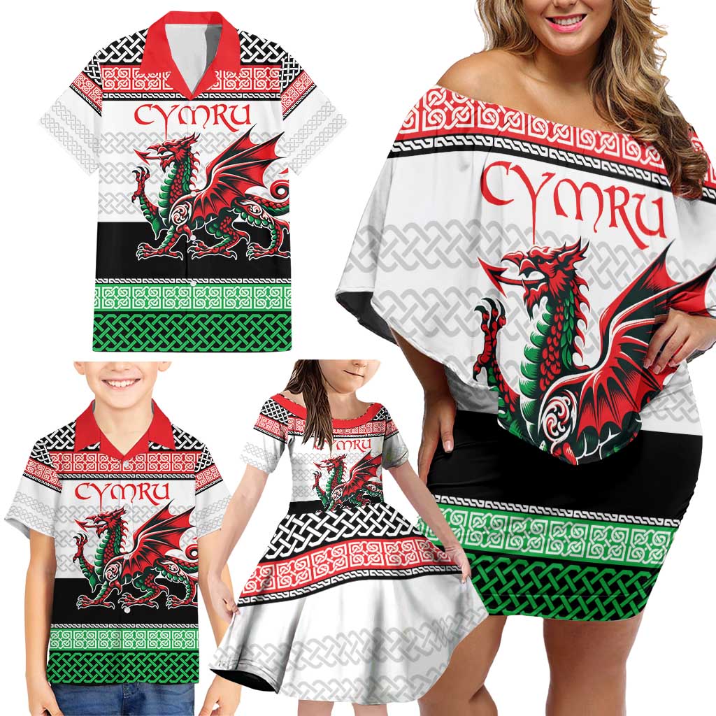 Cymru Celtic Wales Knot Family Matching Off Shoulder Short Dress and Hawaiian Shirt Celtic Nation Heritage Pride - Wonder Print Shop