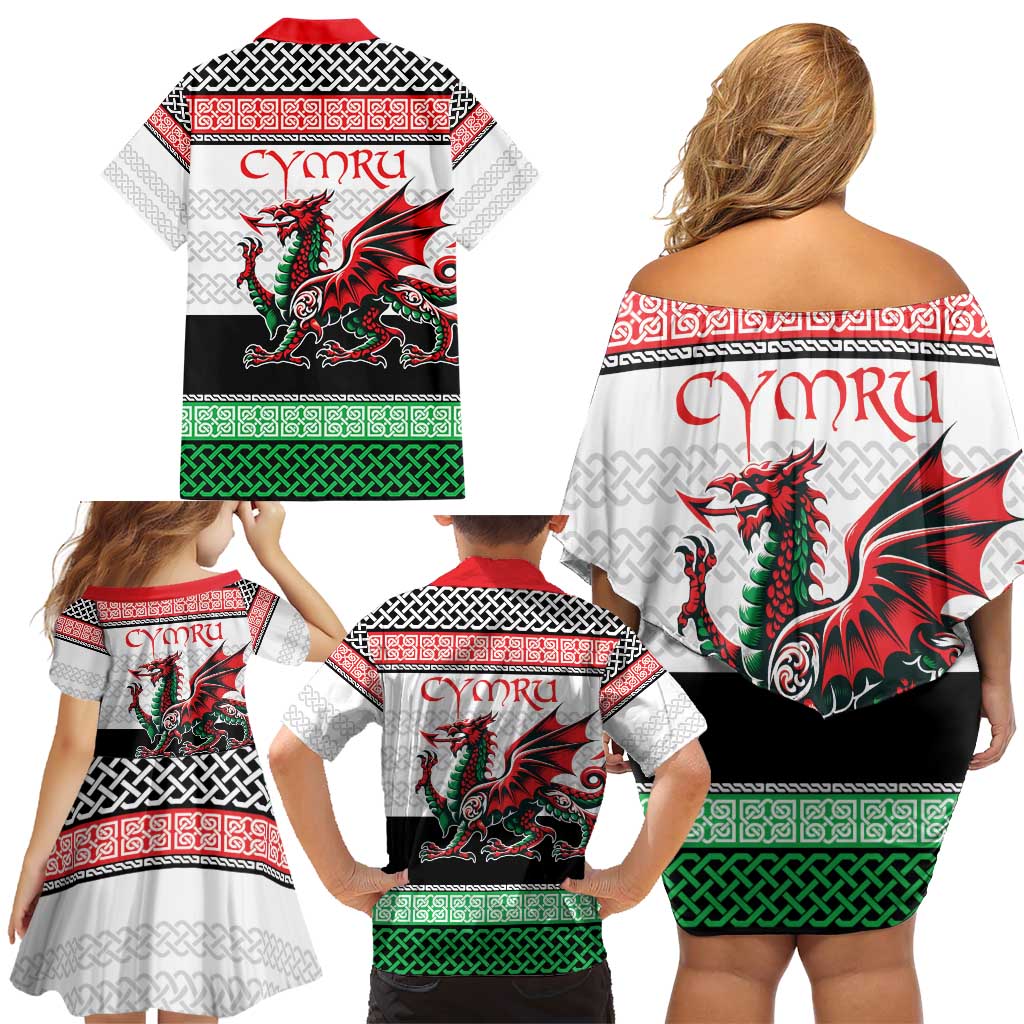 Cymru Celtic Wales Knot Family Matching Off Shoulder Short Dress and Hawaiian Shirt Celtic Nation Heritage Pride - Wonder Print Shop